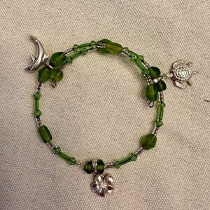 Memory Wire Bracelet with Swarovski Crystals & Sterling Silver Charms